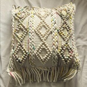 MAKE OFFER! Beautiful 18x 18 Magnolia Home Cream Textured Pillow with fringes